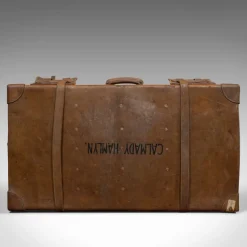 Best Pamono Large Antique English Leather Travel Suitcase