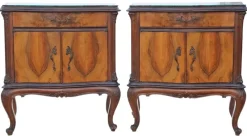 Pamono Large Antique Figured Walnut Bedside Tables, 1925, Set of 2> Nightstands