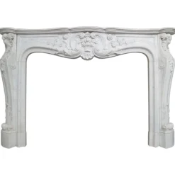 New Pamono Large Antique French Louis XV Fireplace Mantel in Carrara Marble