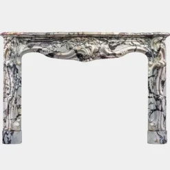 Pamono Large Antique French Rococo Marble Fireplace Mantel><noscript><img width=