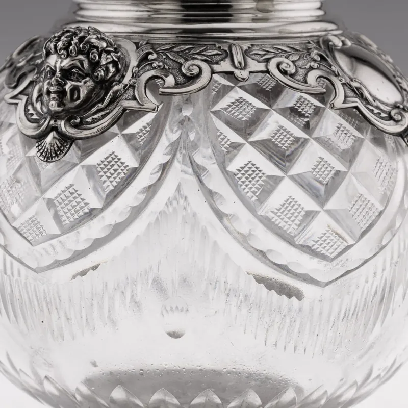 Pamono Large Antique German Silver and Cut Glass Wine Jugs, 1900, Set of 2