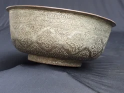 Hot Pamono Large Antique Islamic Engraved Tinned Copper Bowl, 1890s