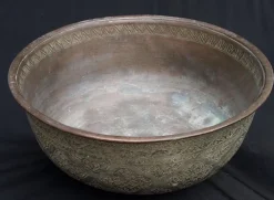 Hot Pamono Large Antique Islamic Engraved Tinned Copper Bowl, 1890s