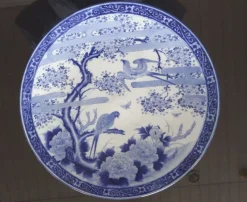 Pamono Large Antique Japanese Blue and White Porcelain Plate, 1800s> Serving Dishes