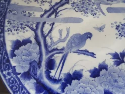 Pamono Large Antique Japanese Blue and White Porcelain Plate, 1800s> Serving Dishes