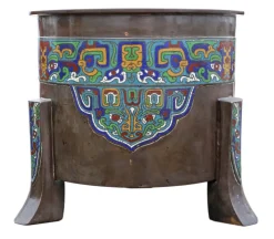 Online Pamono Large Antique Japanese Meiji Period Chinese Bronze Champleve Enamel Jardiniere Planter Bowl, 1920s
