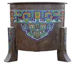 Online Pamono Large Antique Japanese Meiji Period Chinese Bronze Champleve Enamel Jardiniere Planter Bowl, 1920s