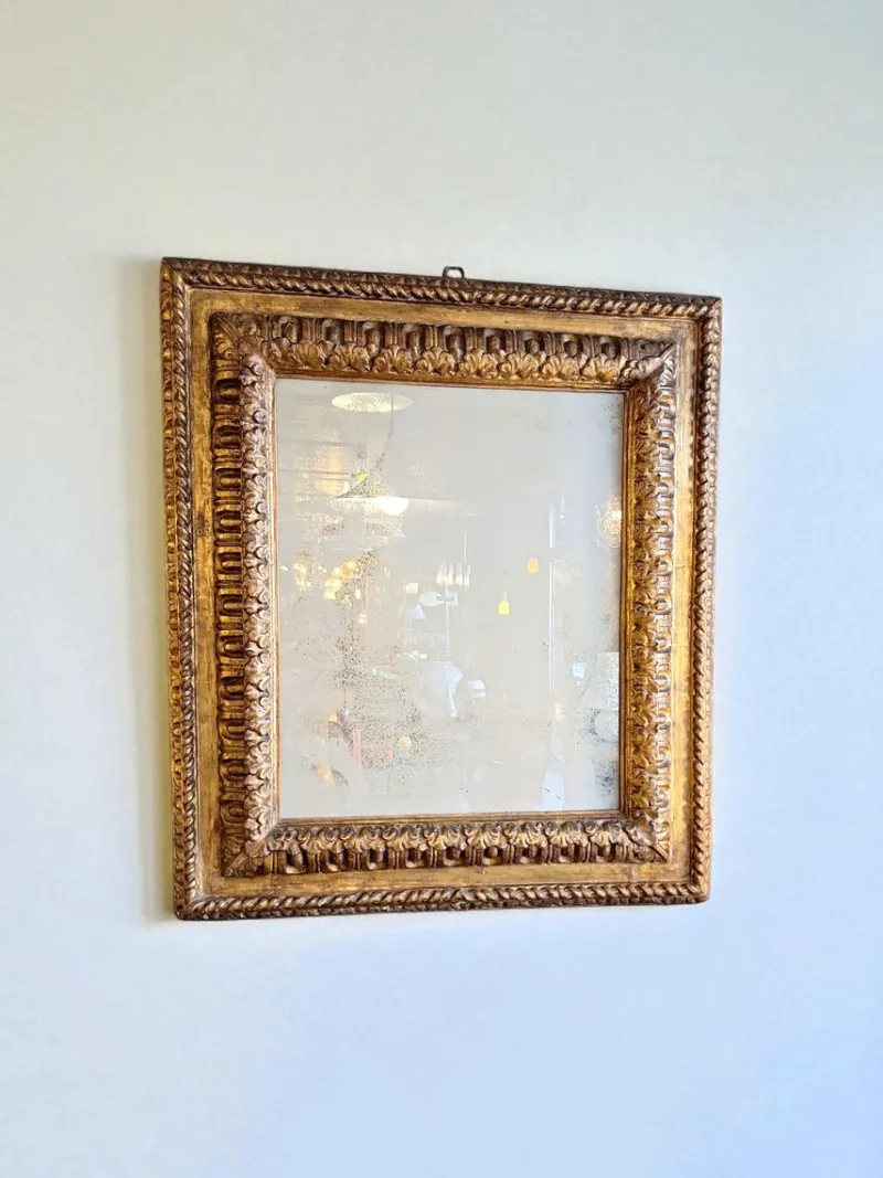 Pamono Large Antique Mirror in Carved Wooden Box Frame> Mirrors