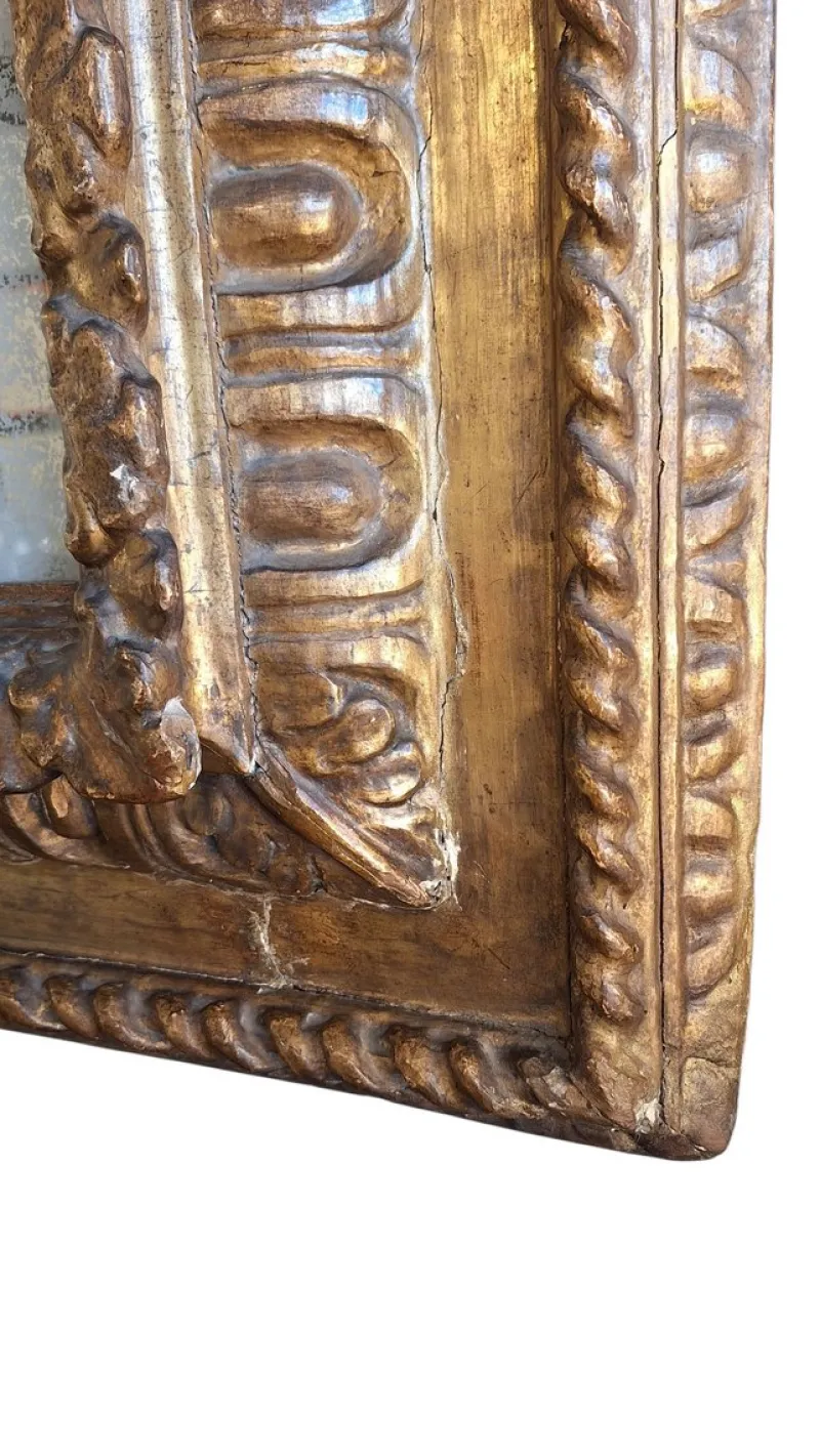 Pamono Large Antique Mirror in Carved Wooden Box Frame> Mirrors