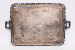 Pamono Large Antique Silver Plated on Copper Serving Tray, 1880><noscript><img width=