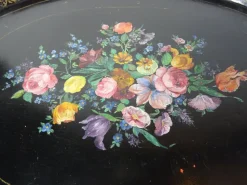 Pamono Large Antique Tin Tray with Hand Painted Flowers><noscript><img width=