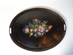 Pamono Large Antique Tin Tray with Hand Painted Flowers><noscript><img width=