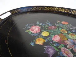 Pamono Large Antique Tin Tray with Hand Painted Flowers><noscript><img width=