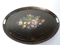Pamono Large Antique Tin Tray with Hand Painted Flowers><noscript><img width=