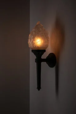 Outlet Pamono Large Antique Verdigris Bronze Torchiere Wall Lamps, 1890s, Set of 2