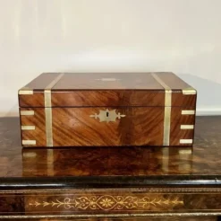 Clearance Pamono Large Antique Victorian Burr Walnut and Brass Bound Writing Box, 1860