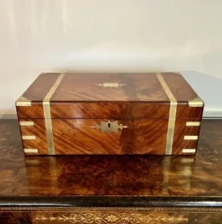 Clearance Pamono Large Antique Victorian Burr Walnut and Brass Bound Writing Box, 1860