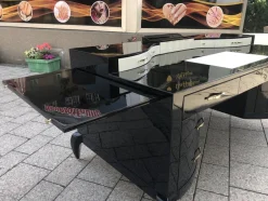 Pamono Large Art Deco Desk in in Lacquer & Black Parchment Leather by Assi D´asolo, Italy><noscript><img width=