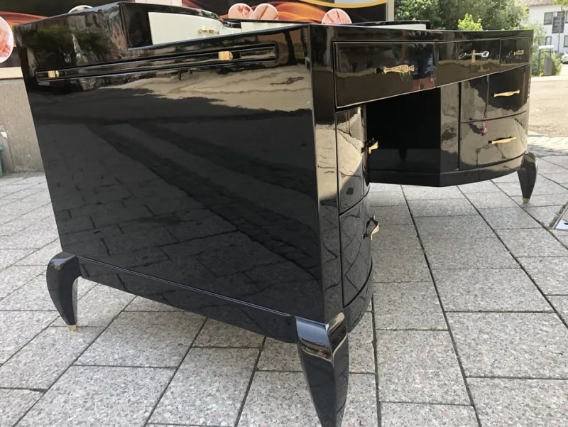 Pamono Large Art Deco Desk in in Lacquer & Black Parchment Leather by Assi D´asolo, Italy> Desks