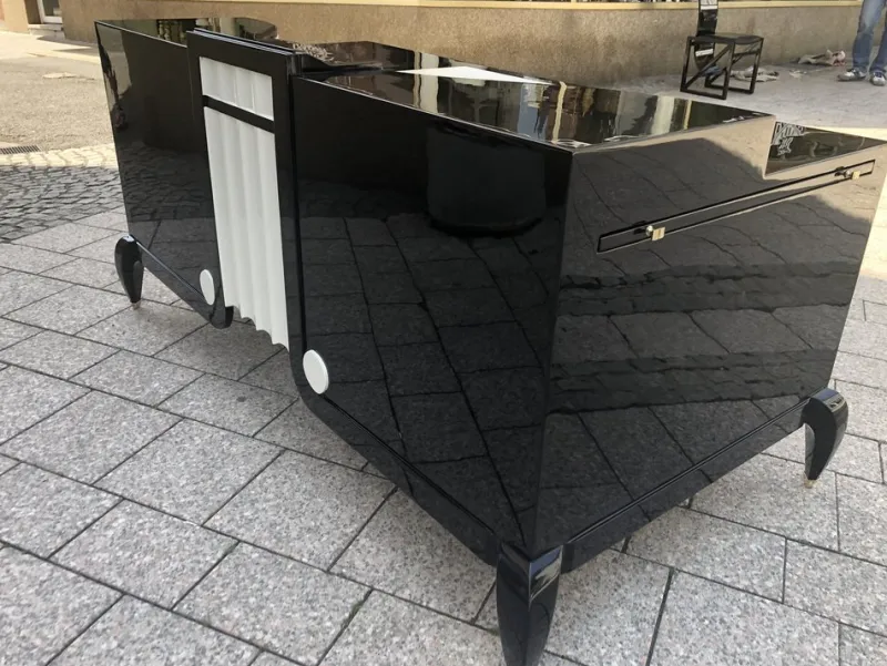 Pamono Large Art Deco Desk in in Lacquer & Black Parchment Leather by Assi D´asolo, Italy> Desks