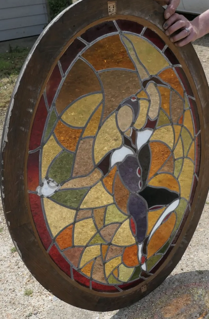 Pamono Large Art Deco French Stained Glass Panel, 1920s