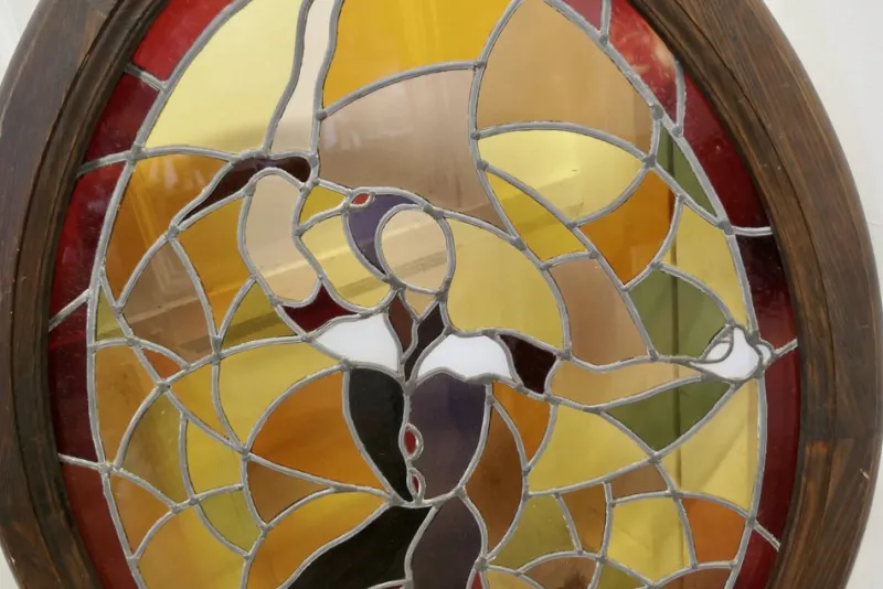 Pamono Large Art Deco French Stained Glass Panel, 1920s