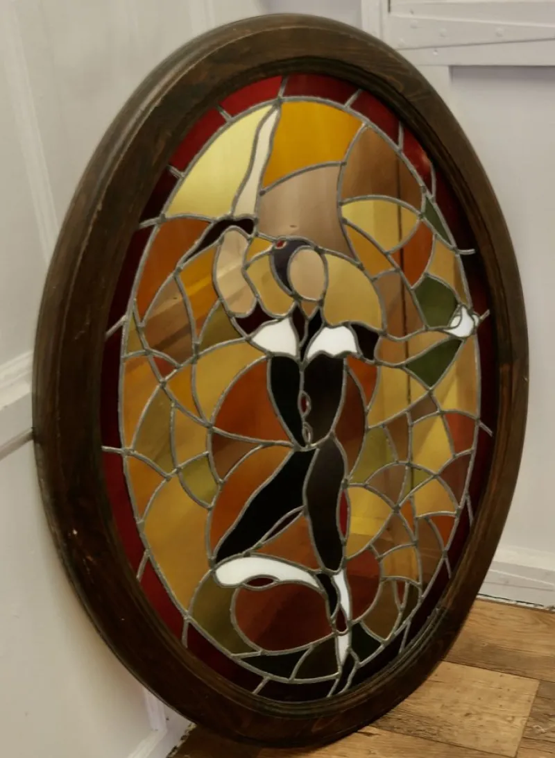 Pamono Large Art Deco French Stained Glass Panel, 1920s