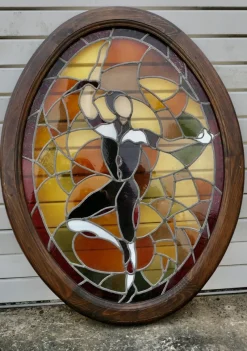 Pamono Large Art Deco French Stained Glass Panel, 1920s