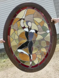 Pamono Large Art Deco French Stained Glass Panel, 1920s