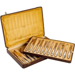 Sale Pamono Large Art Deco Silver and Gilded Metal Fruit Cutlery from Maison Moreau Set of 12