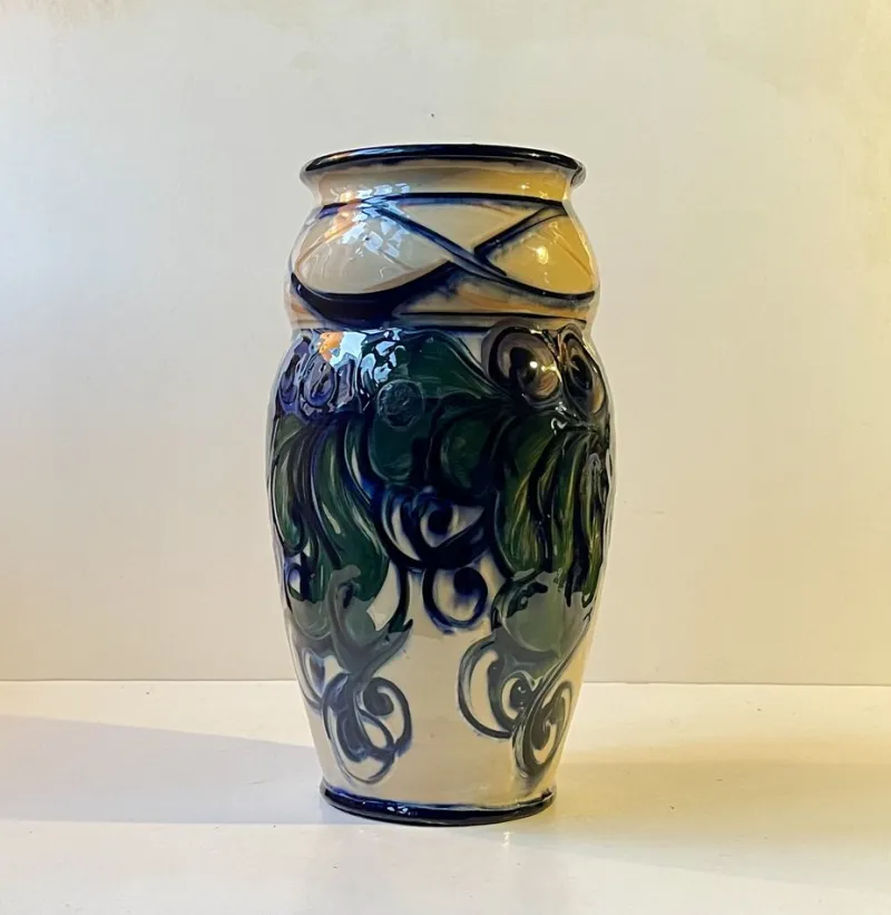 Pamono Large Art Nouveau Danish Hand-Glazed Vase from Danico, 1920s> Vases