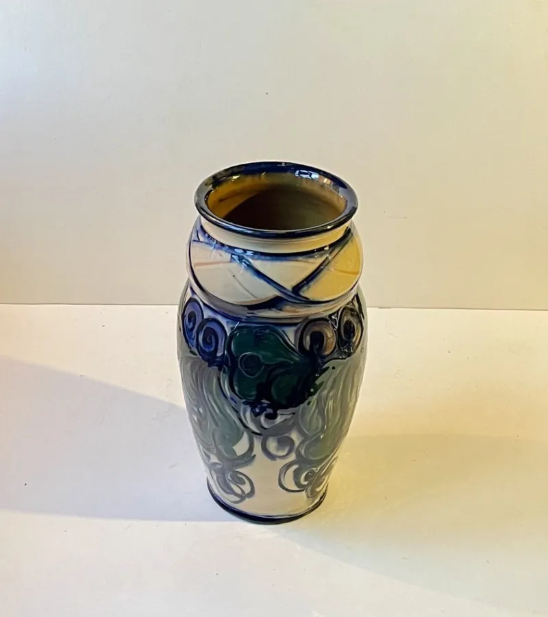 Pamono Large Art Nouveau Danish Hand-Glazed Vase from Danico, 1920s> Vases
