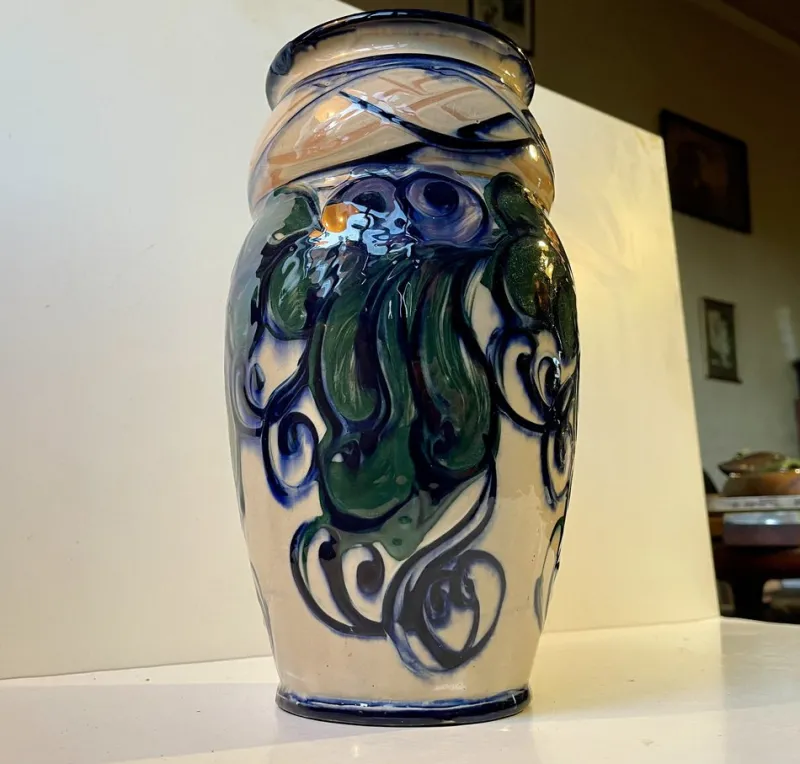 Pamono Large Art Nouveau Danish Hand-Glazed Vase from Danico, 1920s> Vases