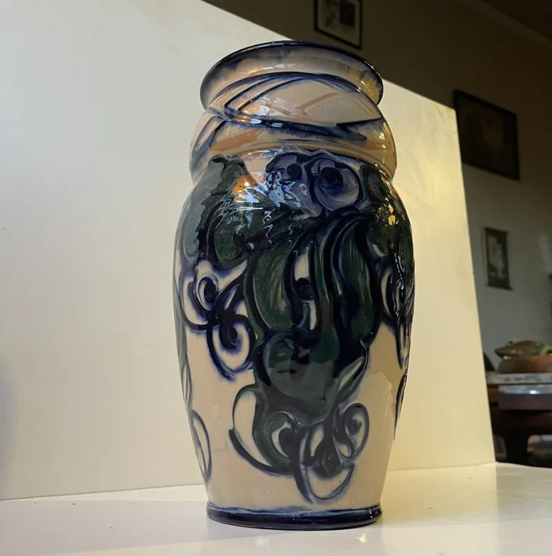 Pamono Large Art Nouveau Danish Hand-Glazed Vase from Danico, 1920s> Vases