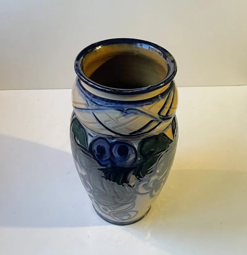 Pamono Large Art Nouveau Danish Hand-Glazed Vase from Danico, 1920s> Vases