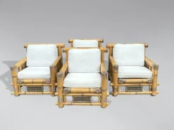 New Pamono Large Bamboo Pagoda Lounge Armchairs, 1980, Set of 4