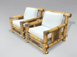 New Pamono Large Bamboo Pagoda Lounge Armchairs, 1980, Set of 4