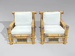 New Pamono Large Bamboo Pagoda Lounge Armchairs, 1980, Set of 4