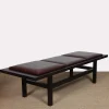 Pamono Large Black Wood and Leather Bench, 20th Century Work> Benches