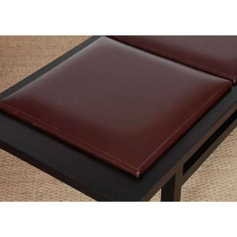 Pamono Large Black Wood and Leather Bench, 20th Century Work> Benches
