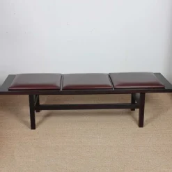 Pamono Large Black Wood and Leather Bench, 20th Century Work><noscript><img width=
