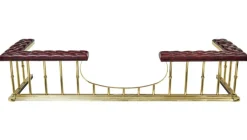 Pamono Large Brass and Leather Fireplace Club Fender, 2000> Fireplaces And Mantels