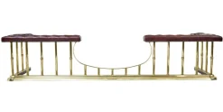 Pamono Large Brass and Leather Fireplace Club Fender, 2000> Fireplaces And Mantels