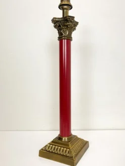 Pamono Large Brass and Red Lacqued Corinthian Column Table Lamp, 1970s> Pedestals And Columns