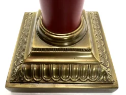 Pamono Large Brass and Red Lacqued Corinthian Column Table Lamp, 1970s><noscript><img width=