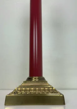 Pamono Large Brass and Red Lacqued Corinthian Column Table Lamp, 1970s><noscript><img width=