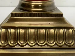 Pamono Large Brass and Red Lacqued Corinthian Column Table Lamp, 1970s><noscript><img width=