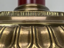 Pamono Large Brass and Red Lacqued Corinthian Column Table Lamp, 1970s><noscript><img width=