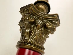 Pamono Large Brass and Red Lacqued Corinthian Column Table Lamp, 1970s><noscript><img width=