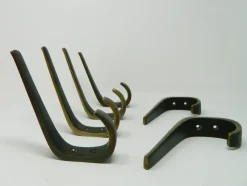 Pamono Large Brass Coat Hooks by Franz Hagenauer for Hagenauer Wien, 1950s, Set of 6><noscript><img width=